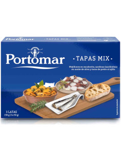 Tapas Mix - Preserved Seafood (mussels+sardinilla+squid), tin. Easy Open